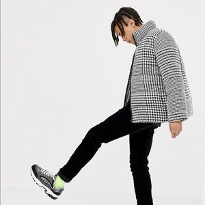 Houndstooth oversized puffer jacket